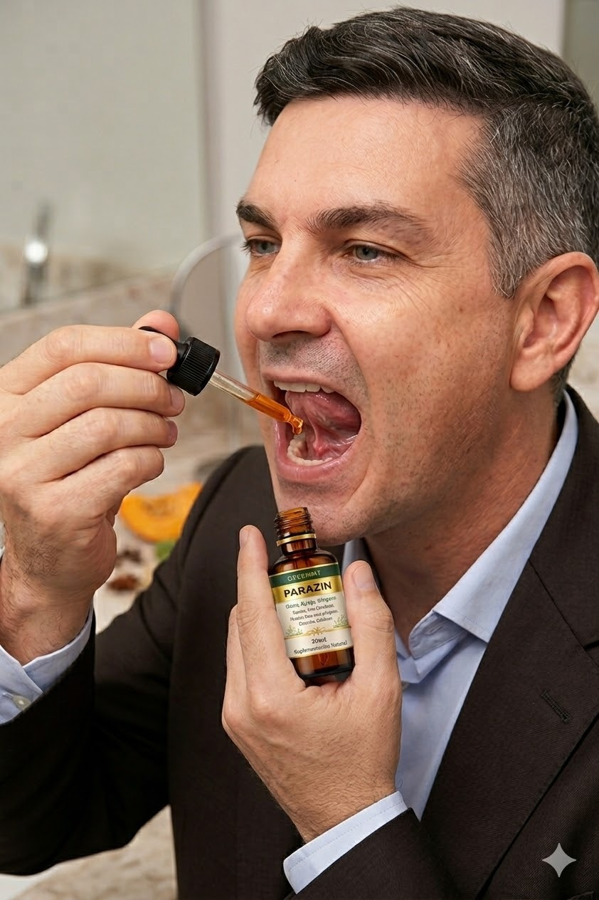 Guilherme Moscat tomando Parazin en gotas